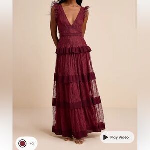 Elegant Burgundy Lace Maxi Dress